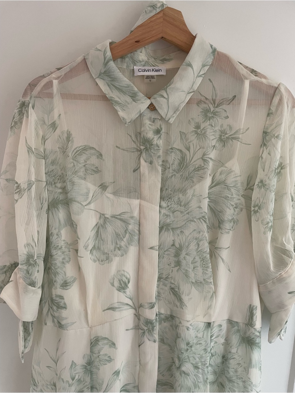 Calvin Klein Summer Dress Women mid-length size 12 green and white floral print